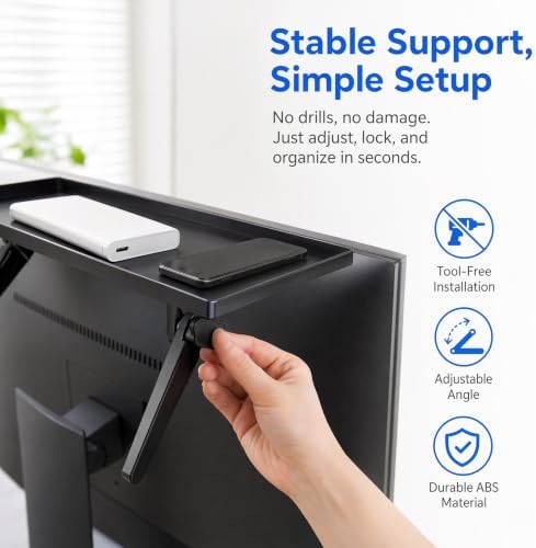 11.5 Inch Adjustable Screen Top Shelf Organizer for TV Computer Monitor Flat Screen, TV Mount Top Shelf Used to Place Soundbar Cable Box Speakers Apple TV Play-Station Camera Frames Remote - Image 4