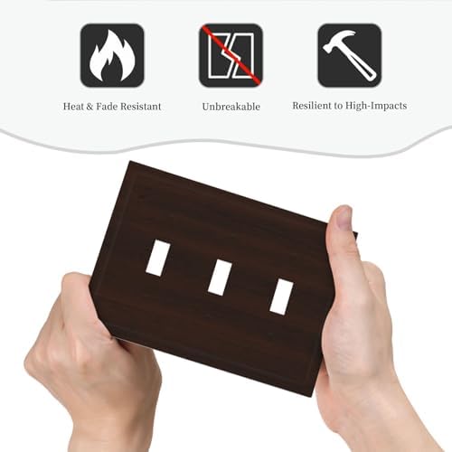 Decorative Light Switch Cover Plate Rustic Vintage Dark Brown Wood Grain 3 Gang Wall Plate Triple Toggle Switch Plate Covers 3 Hole Electrical Switchplate Dimmer Faceplate for Farmhouse Decor - Image 6