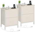 Vagusicc Nightstand Set of 2 with Charging Station, End Table Bedside Table with Power Outlet & USB Ports, Side Table with 2 Fabric Drawers for Bedroom, Living Room, Beige by Vagusicc