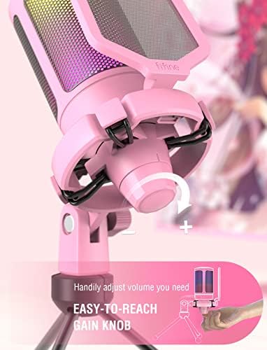 FIFINE AmpliGame Pink USB Gaming Microphone, Condenser RGB Mic for PC/PS5 - Image 3