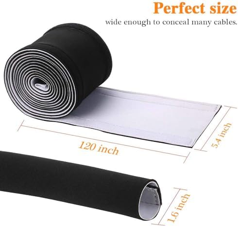 120" Neoprene Cable Management Organizer, Reversible Flexible Cuttable DIY Hole Cord Hider Cover Sleeve for Office TV Computer Home Desk Protect Wires - Image 2