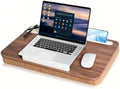 Wooden Lap Desk with Handle, Natural Wood Grain Finish, Portable Laptop Table with pohone Slots by wishaccDirect