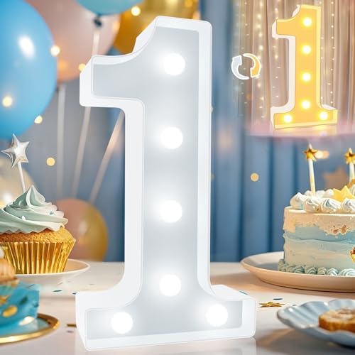 Pooqla LED Light Up Numbers, Warm White and Cool White Decorative Lighted Marquee Numbers, Light Up Numbers for 1st Birthday, Boys Girls, Party, Wedding, Bar, Night Light, Room Decor, Number 1 by Pooqla