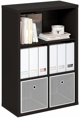 Furinno Cubicle 5-Cube Book Shelf, Extra Thick Frame Bookshelf, Dark Oak by Furinno-FitsYourSpaceFitsYourBudget