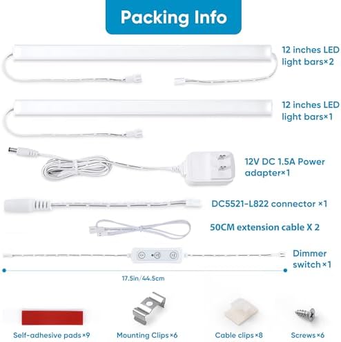 Litever Under Cabinet Lights Plug in, 3 pcs 12 Inches LED Light Strip Bars. Super Bright Dimmable Linkable for Kitchen Under Cabinets Shelf Work Space Desk Closet Lighting. Daylight 5000K - Image 3