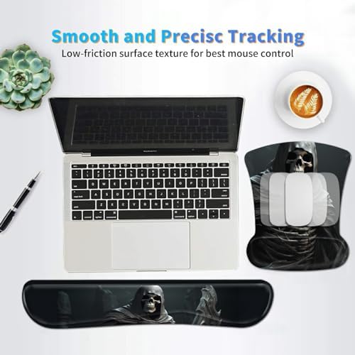 Ergonomic Mouse Pad with Wrist Support Gel, Upgrade Keyboard Wrist Rest Pad Set, Cool Skull - Image 6
