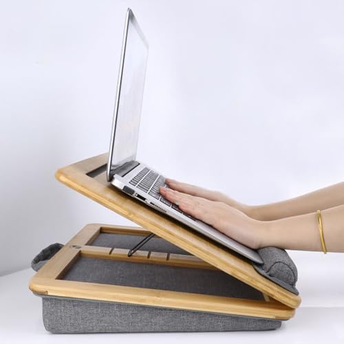 SUMISKY Adjustable Lap Desk-Portable Laptop Stand with Cushion, Bamboo Platform with Phone Holder, Wrist Pad Fits up to 15.6 Inch Laptops - Image 7