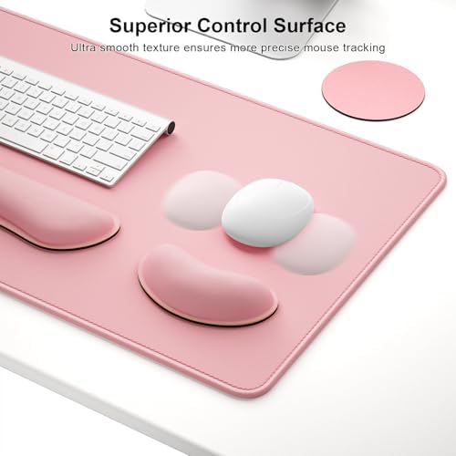 Dapesuom Keyboard Wrist Rest Mouse Pad Set, 4Pcs Extended Large XXL Gaming Mousepad + Mouse Wrist Cushion + Memory Foam Keyboard Wrist Support + Cup Coaster, Pink 31.5x15.7in Desk Pad for Home Office - Image 3