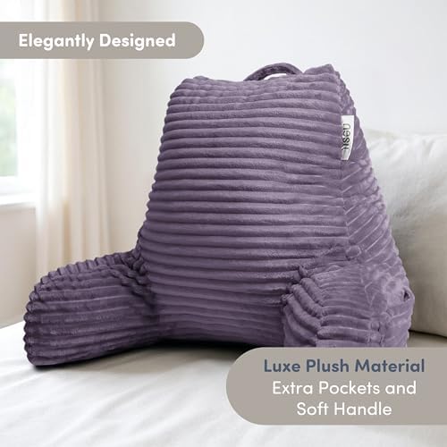 Nestl Reading Pillow with Shredded Memory Foam, Luxe Cut Plush Back Pillow for Sitting Up in Bed, Back and Arms Adjustable Support for Adult & Teens, Backrest Pillows with Washable Cover Dusty Purple - Image 3