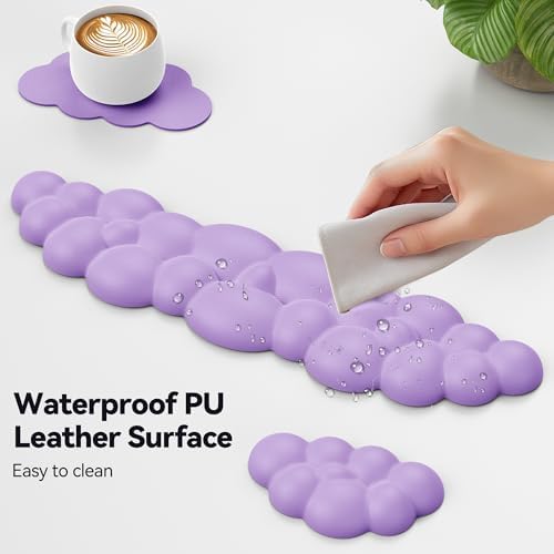 TECKNET Cloud Keyboard Wrist Rest Set, Cloud Wrist Rest with Non-Slip Base, PU Leather Wrist Pad for Keyboard with Ergonomic Memory Foam for Computer Laptop Office Gaming and Pain Relief, Purple - Image 5