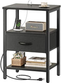 SUPERJARE Nightstand with Charging Station, Bed Side Table with Adjustable Fabric Drawer, Night Stand for Bedroom, 3-Tier Storage End Table, for Living Room, Black by SUPERJARE