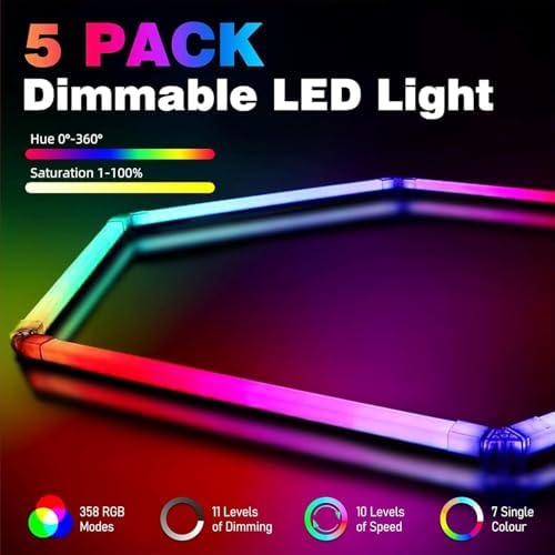 25Pack RGB Hexagon led Garage Lights,5 Hexagon Light with Multi Color,Dimmable&Speed Adjustable RGB Hex Wall Lights,DIY Design for Remote Control & Smart App Control Music Modes - Image 5