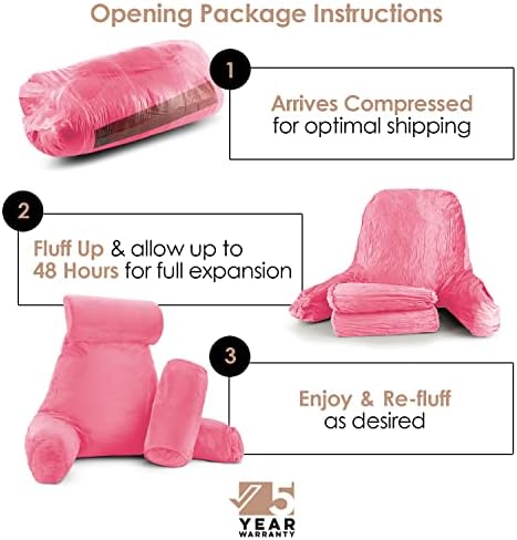 Nestl Reading Pillow with Portable Laptop Lap Desk - Shredded Memory Foam Back Support Pillow for Sitting Up in Bed and Couch Rest Pillows with Arms, Bed Tray Table with Foldable Legs, Light Pink - Image 4