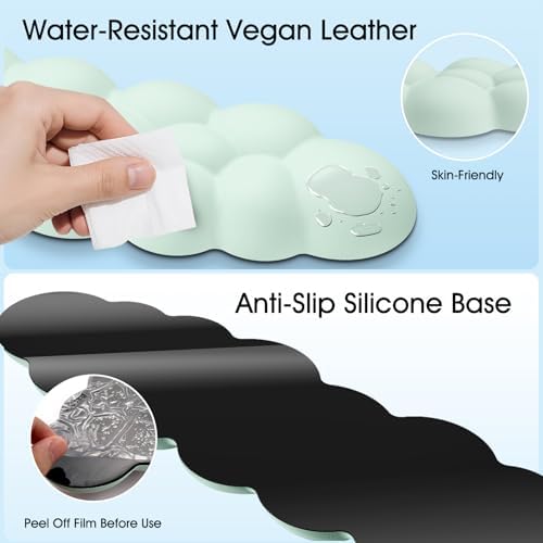 Cloud Wrist Rest Keyboard Cushion and Cloud Mouse Pad, Light Green | 4-in-1 Ergonomic Cloud Keyboard Wrist Rest Set, Memory Foam, Arm Support for Palm, Cute Desk Accessory for PC Gaming Setup - Image 5