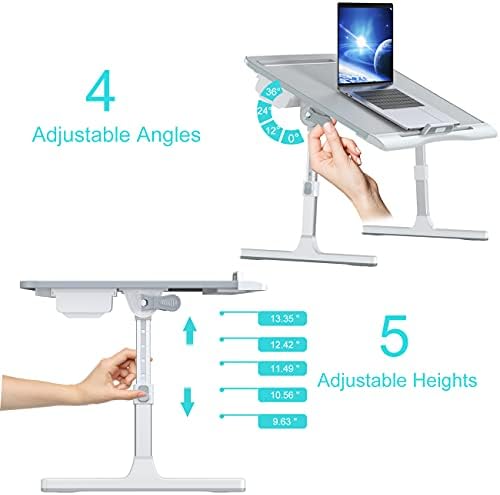 KLEAR Laptop Bed Tray Desk, Foldable and Adjustable Lap Table with Heights and Angles, Upgraded-Sturdy Laptop Lap Desk for Bed/Sofa/Couch/Floor (2 Drawers, Grey) - Image 3