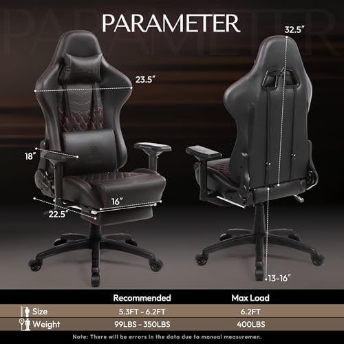 Dowinx Gaming Chair Big and Tall, Video Game Chairs with Footrest, PC Gamer Chairs for Adults - Padded High Back Ergonomic Reclining Silla Gamer, 4D Armrest, 400LBS, Black - Image 3