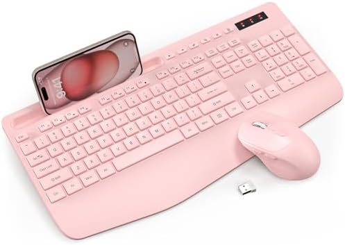 Wireless Keyboard and Mouse Combo - Full-Sized Ergonomic Keyboard with Wrist Rest, Phone Holder, Sleep Mode, Silent 2.4GHz Cordless Keyboard Mouse Combo for Computer, PC, Laptop, Mac, Windows -Trueque by Trueque