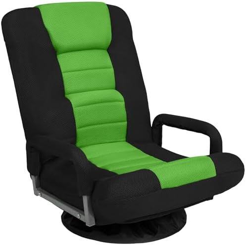 Best Choice Products Swivel Gaming Chair 360 Degree Multipurpose Floor Chair Rocker for TV, Reading, Playing Video Games w/Lumbar Support, Armrest Handles, Adjustable Foldable Backrest - Black/Green by Unknown