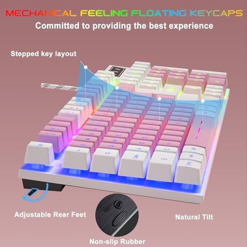 BlueFinger RGB Gaming Keyboard and Backlit Mouse and Headset Combo, USB Wired Backlit Keyboard, LED Gaming Mouse Set, Headset with Microphone for Laptop PC Computer Game and Work (White & Pink) - Image 3