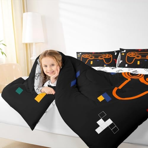 Feelyou Kids Gamer Bedding Set Full Size, Geometric Gaming Comforter Game Comforter Set Boys Girls Gamepad Teens Duvet Set Bedroom Decor with 2 Pillow Case - Image 7