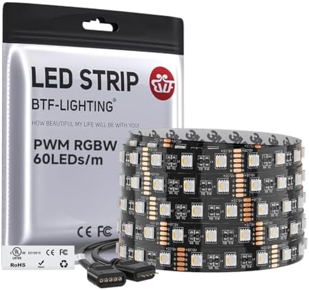 BTF-LIGHTING RGBW LED Strip Warm White 16.4ft 60LED DC12V UL Listed IP30 by BTF-LIGHTING