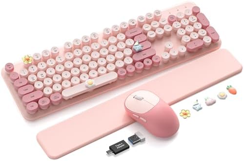 Wireless Keyboard and Mouse Combo, Typewriter Keyboard, Magnetic Wrist Rest by Trueque