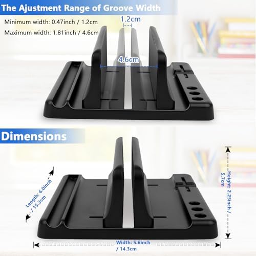 Vertical Laptop Stand Holder, ABS Organizer with Adjustable Dock, 3/4 in 1 Design Extra Storage Space-Saving, Sturdy Laptop Computer Holder for PC, MacBook, Mini PC, iPad (Black, 1 Slot) - Image 4