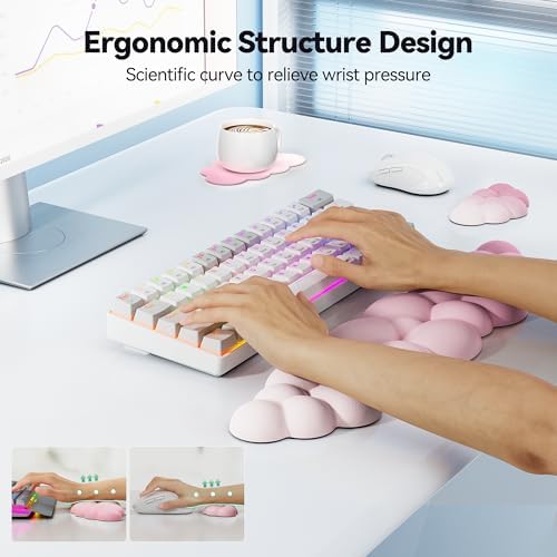 TECKNET Cloud Keyboard Wrist Rest Set, Cloud Wrist Rest with Non-Slip Base, PU Leather Wrist Pad for Keyboard with Ergonomic Memory Foam for Computer Laptop Office Gaming & Pain Relief, Gradient Pink - Image 3
