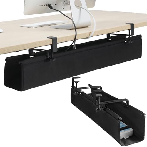 MAXECHO Under Desk Cable Management Tray 36" - Clamp on Wire and Cable Organizer for Storage and to Hide Cords - Ideal for Home Office - Premium Black Fabric Design by MAXECHO