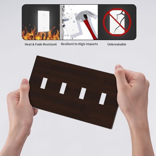 Decorative Switch Plate Covers Rustic Vintage Dark Brown Wood Grain 4 Gang Light Switch Cover Plate Quad Toggle Wall Plate 4 Hole Electrical Switchplatedimmer Faceplate for Farmhouse Decor - Image 6