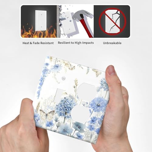 Decorative Outlet Covers Blue Floral Hydrangea Watercolor Wildflower 2 Gang Combination 1 Toggle/1 Duplex Light Switch Cover Gfci Wall Plate Electrical Receptacle Switchplate for Bathroom - Image 6