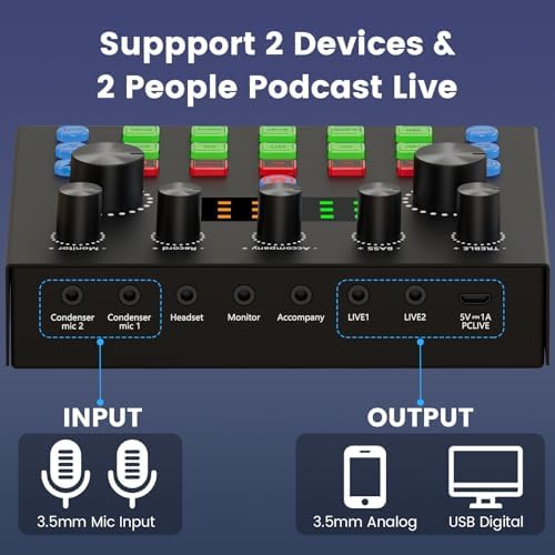 Brvomussy Podcast Equipment Bundle for 2, Audio Interface with Voice Changer Condenser Microphones for Gamer, All-in-One Audio Mixer Perfect for Live Streaming, Singing, YouTube, Gaming - Image 6