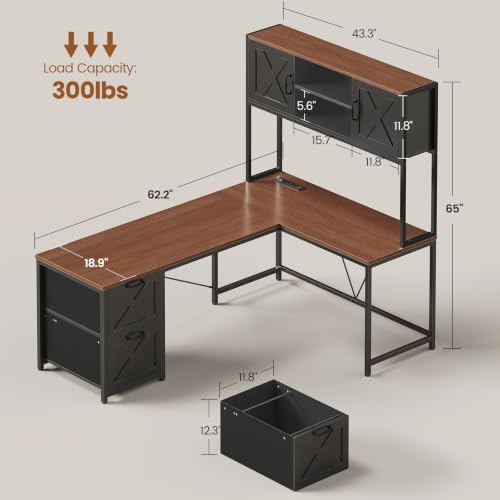SEDETA Farmhouse Reversible L Shaped Coner Gaming Desk with Drawers, Hutch - Image 2