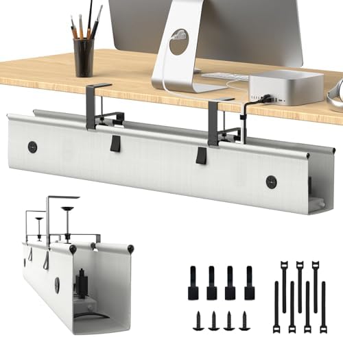 Under Desk Cable Management Tray, 40-inch No-Drill Cord Organizer with Anti-Sag Reinforced Base, Fabric Wire Management Hider for Standing Desk, Office & Gaming Accessories - Grey by Unknown