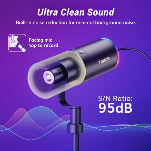 TONOR Dynamic Podcast Microphone, XLR/USB Mic for Recording, Streaming, XLR Cardioid Studio Mic with Quick Mute, Volume Control, 200 cm/78inch Cable, with RGB and Desktop Stand, Black, TD520S - Image 3