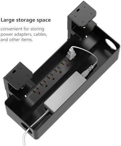 Under Desk Cable Management Tray with 6 AC Power Outlet and Clamp Mount, No Drill Cord Storage Organizers for Wire Management, Standing Desk, Computer Cord Rack for Office & Home (Black) - Image 3