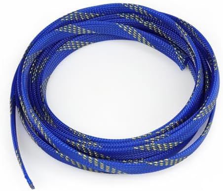 Braided Cable Sleeve, 16.4ft Expandable Mesh Cable Management Sleeve, Wear-Resistant Cord Protectors from Pets No Chew Flexible Wire Sleeving for Audio Video (Blue and Gold, 5/8") by ConveniencetoYourLife