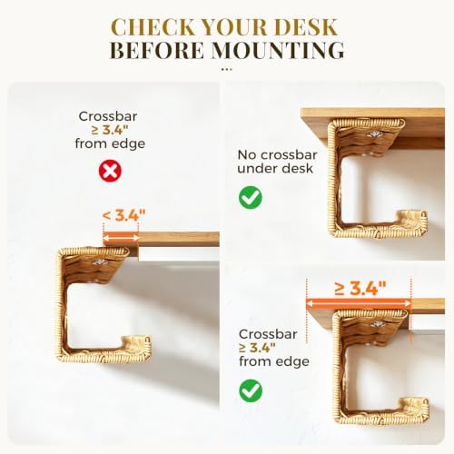 Handmade Rattan Under Desk Cable Management Tray 2 Pack, Natural - Image 3