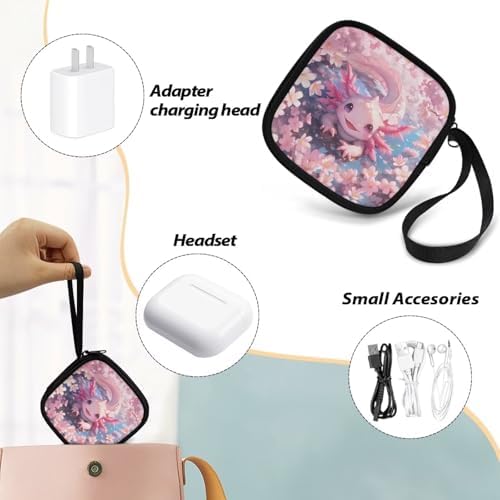 Pink Cherry Blossom Axolotl Portable Wireless Headphone Case, Earphone Storage Bag Carrying Case, Earbud Holder with Handle - Image 6