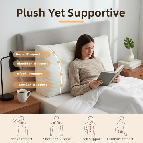 Wedge Reading Pillow Headboard Queen Size, Headboard Bolster Pillow for Bed, Triangular Backrest Cushion with Removable Corduroy Cover, White - Image 3