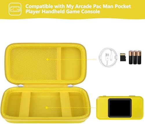Supmay Hard Travel Case for My Arcade Pac Man Pocket Player Handheld Game Console, Portable Video Game System Handheld Game Protection Case with Mesh Pocket for Batteries and USB-C Cable, Yellow - Image 2