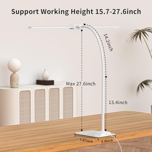 LED Desk Lamp Double Light: 1200LM Desk Light Base for Home Office, White - Image 6