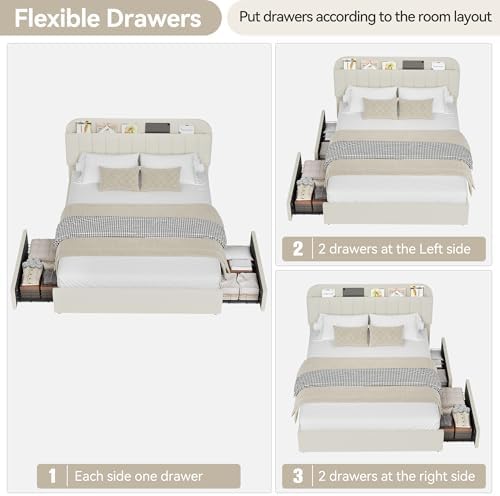 GarveeHome Queen Bed Frame, Platform Bed with Storage Headboard & Drawers - Image 6