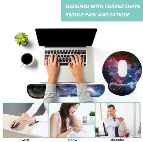 Keyboard Wrist Rest Pad Mouse Pad with Wrist Support Set of 3, Mousepad with Non-Slip Rubber Base, Ergonomic Memory Foam Mouse Wrist Cushion Support for Home Office Laptop Computer, Starry Sky - Image 4