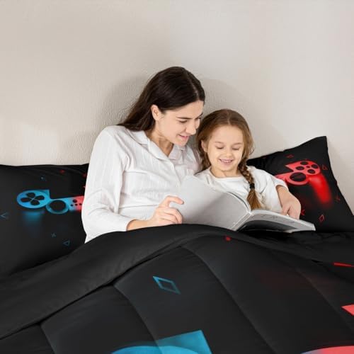 Erosebridal Gaming Comforter Set Twin Size for Boys Kids Game Room Decor Video Game Gamer Comforter Man Teens Bedroom Gamepad Bedding Set All Season,Black Blue Red - Image 6