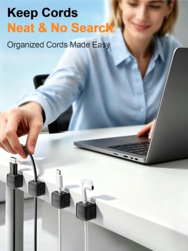 9 Pack Cord Organizer, Magnetic Cable Clips, Under Desk Management, Black - Image 2