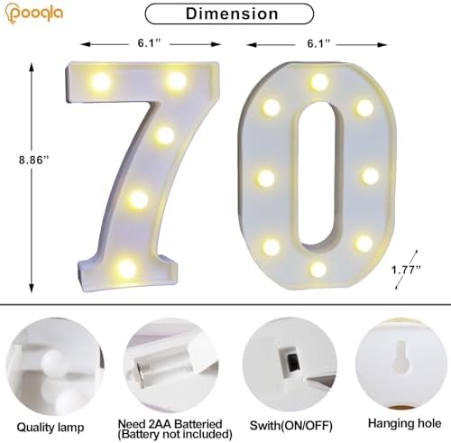 Pooqla 70th Birthday Decorations for Her Him, 35 Colors LED Light Up Numbers with Remote, Multicolor Marquee Numbers 70 Sign for Party Wedding Anniversary Decor 70th Birthday Gift, Number 70 - Image 5