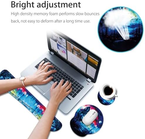Keyboard Wrist Rest and Mouse Pad Wrist Support Set with Coaster,Comfortable for Easy Typing,Pain Relief,Memory Foam Keyboard Pad Set for Laptop Mac,Forest Wolf - Image 4