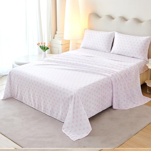 WINLIFE Kids Full Sheet Set Lovely Pink Hearts Printed for Girls 4 Pieces - Image 2
