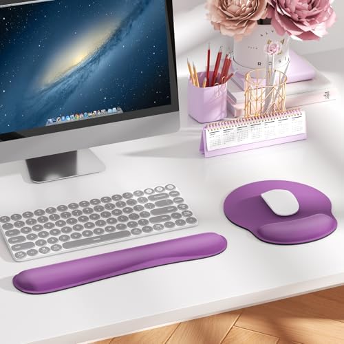 KTRIO Keyboard Wrist Rest & Mouse Pad with Wrist Rest, Violet Purple | Memory Foam Wrist Support, Ergonomic Design, Non-Slip Base, Office and Home Use - Image 6